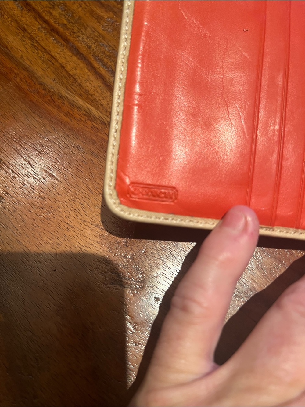 Coach Red Patent Compact Wallet with Beige Trim - Picture 11 of 13